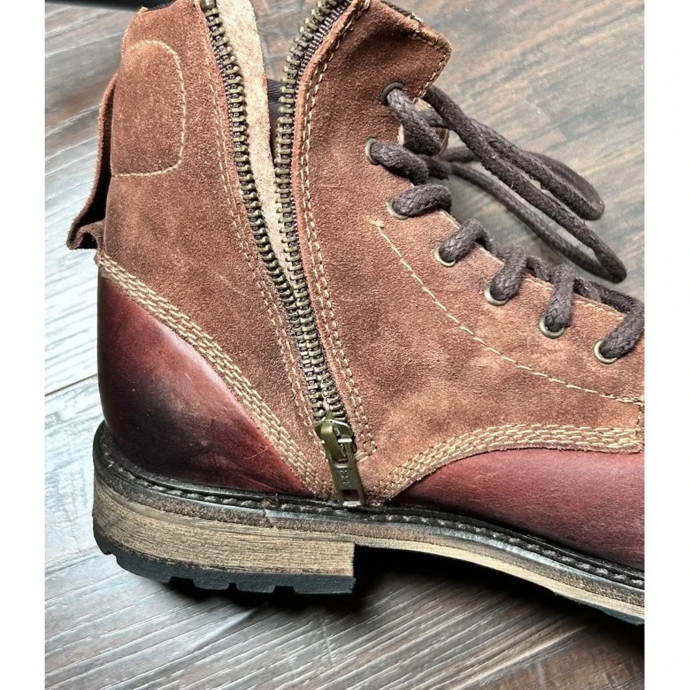 GBX Original 1969 Mens Brown‎ Leather Suede Lace Up Zip Ankle Boots Size 9M